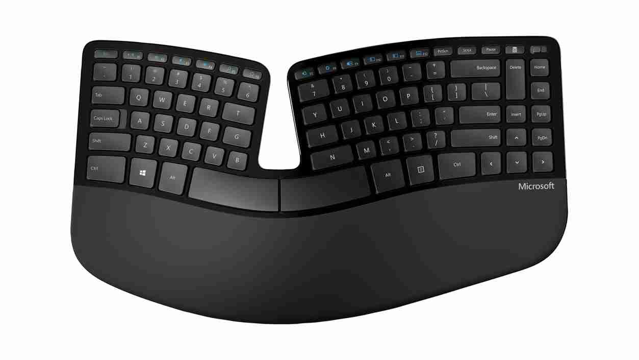 Surface Ergonomic Keyboard Die Surface Ergonomische Tastatur kommt mit einer doppelt gepolsterten Handballenauflage